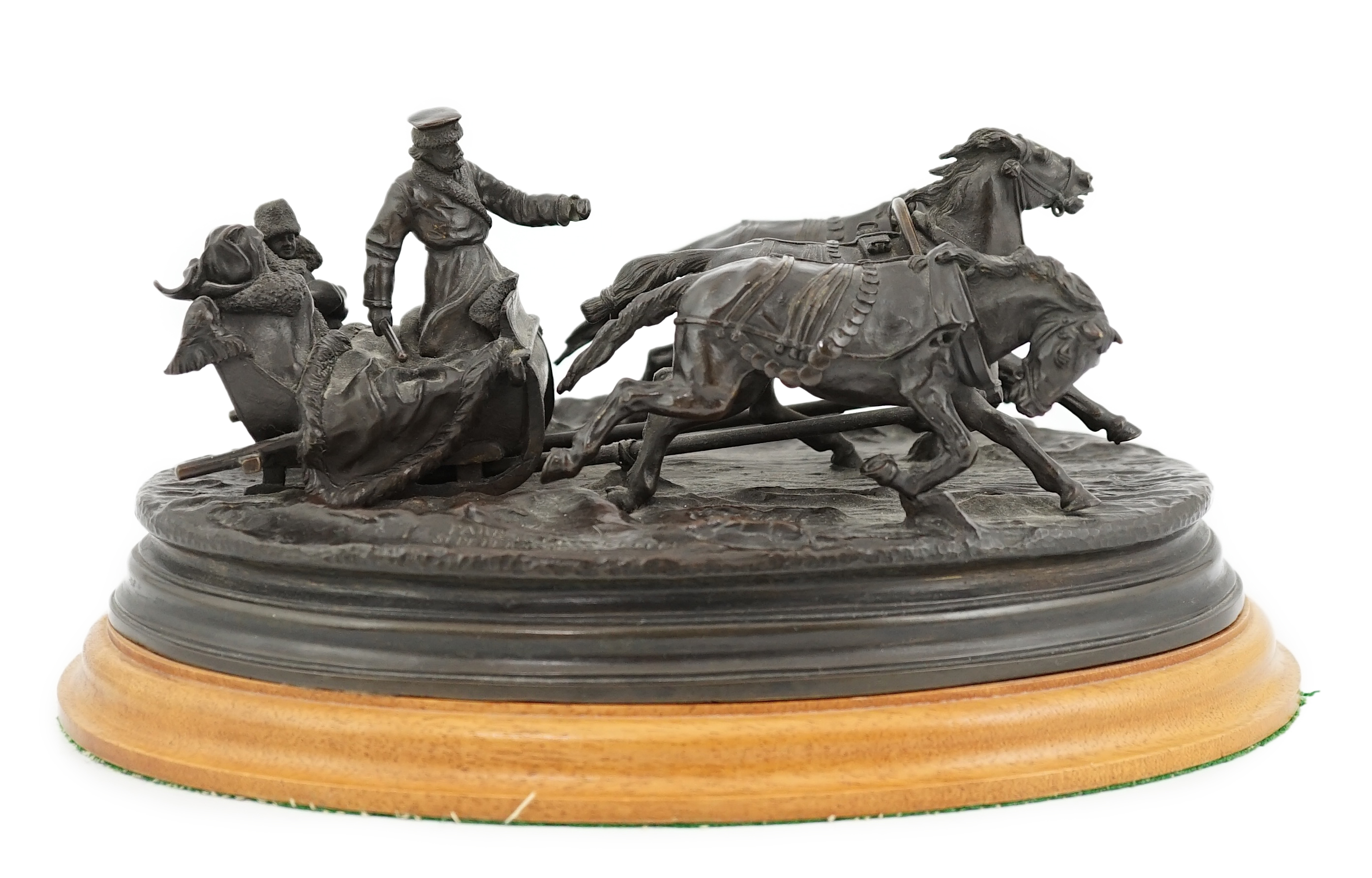 Vasily Grachev (Russian 1831-1905), a 19th century bronze group of three figures in a troika